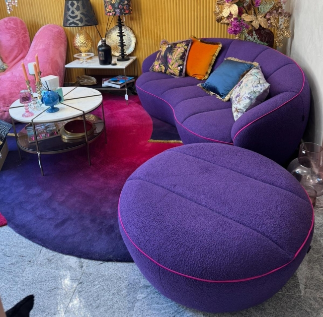 Egoitaliano - Shai - Pouf rond - Violet et rose